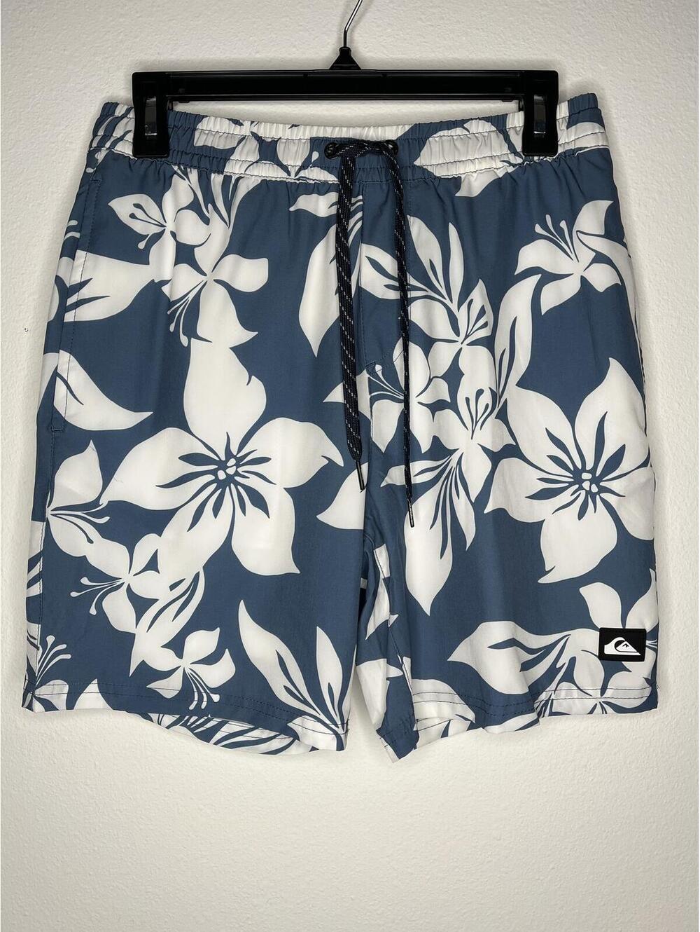 NWOT Quiksilver Men's Blue/White Swim Trunks Size Small